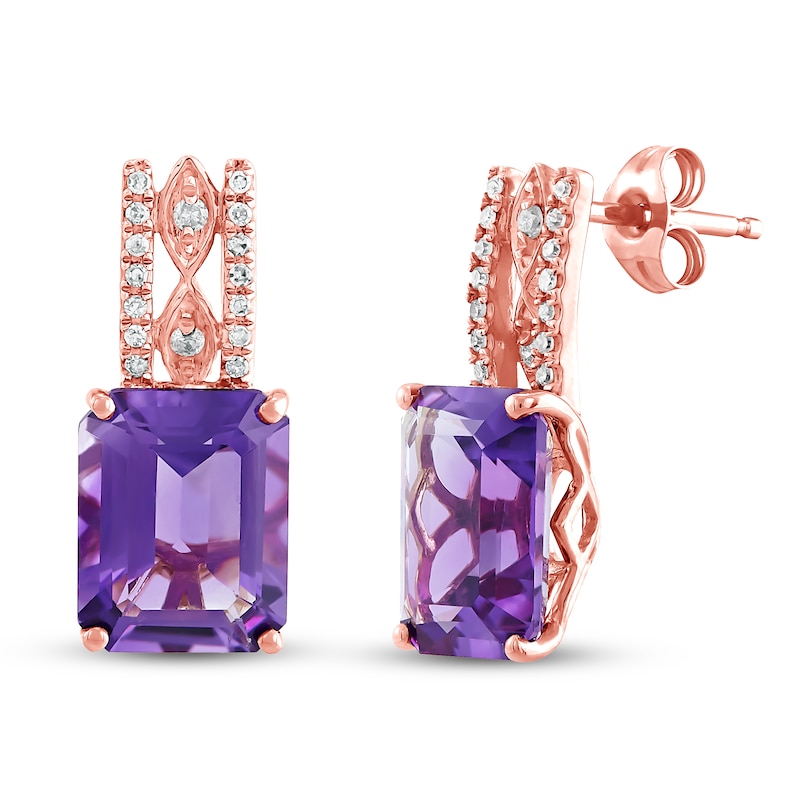 Main Image 1 of Amethyst Earrings 1/10 ct tw Diamonds 10K Rose Gold