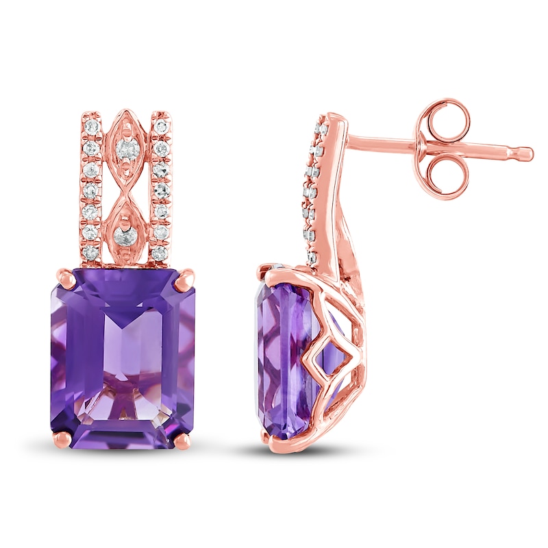 Main Image 2 of Amethyst Earrings 1/10 ct tw Diamonds 10K Rose Gold