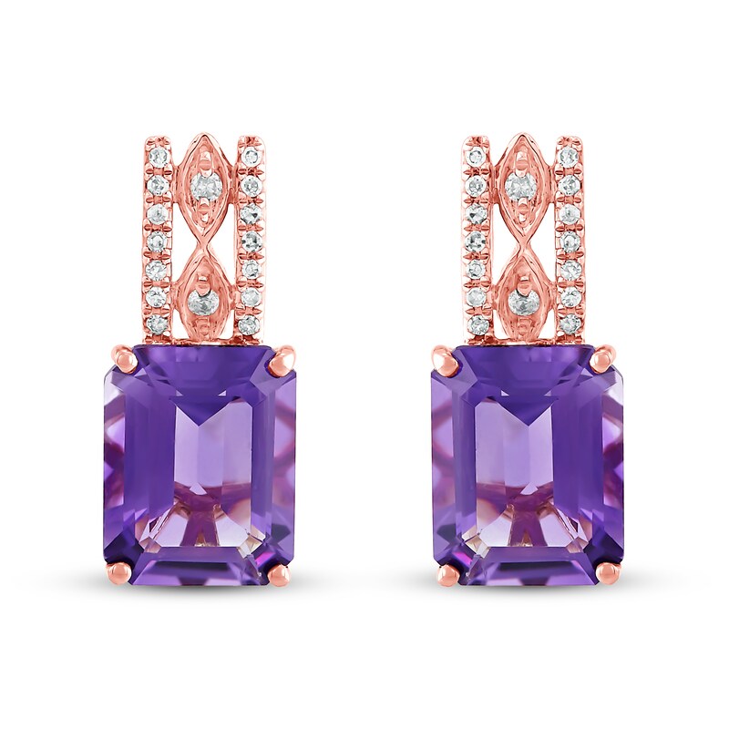 Main Image 3 of Amethyst Earrings 1/10 ct tw Diamonds 10K Rose Gold