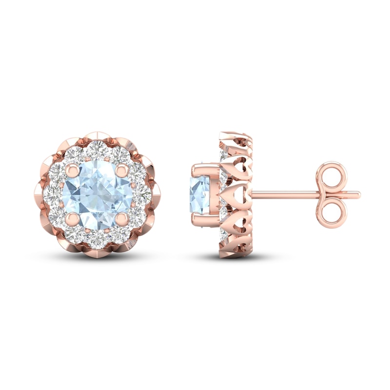 Aquamarine Earrings 5/8 ct tw Diamonds 10K Rose Gold