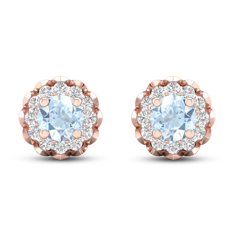 Aquamarine Earrings 5/8 ct tw Diamonds 10K Rose Gold