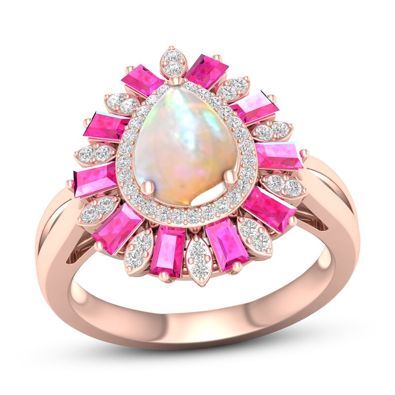 Opal Ring Diamond/Pink Sapphire 1/5 ct tw 10K Rose Gold