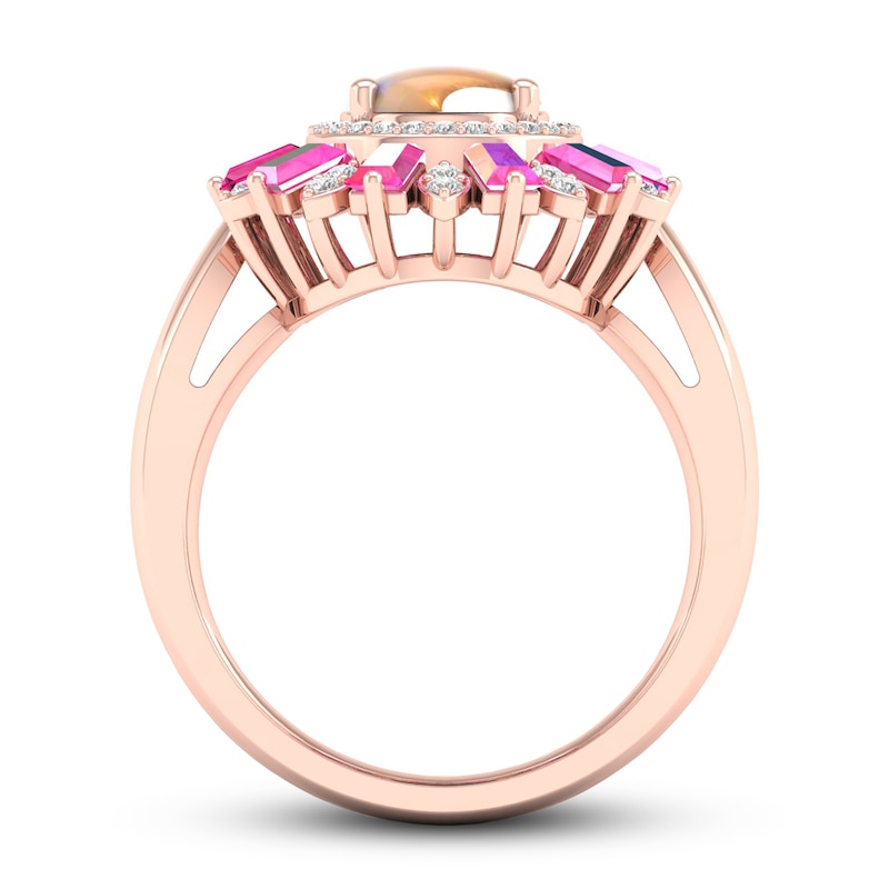 Opal Ring Diamond/Pink Sapphire 1/5 ct tw 10K Rose Gold