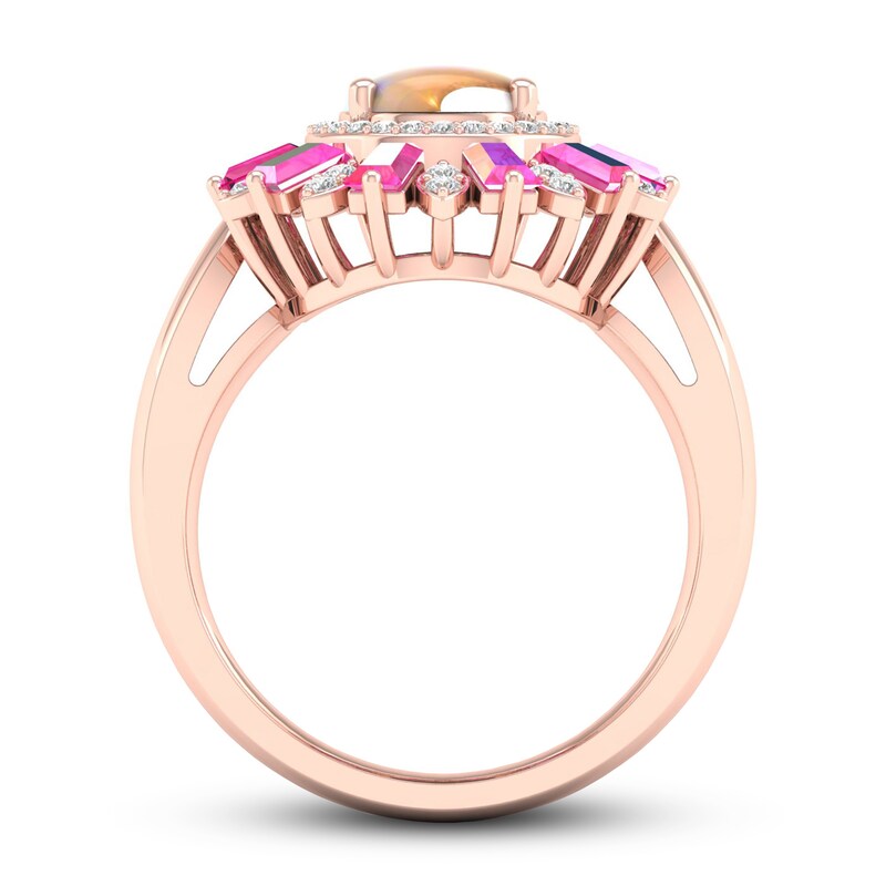 Opal Ring Diamond/Pink Sapphire 1/5 ct tw 10K Rose Gold