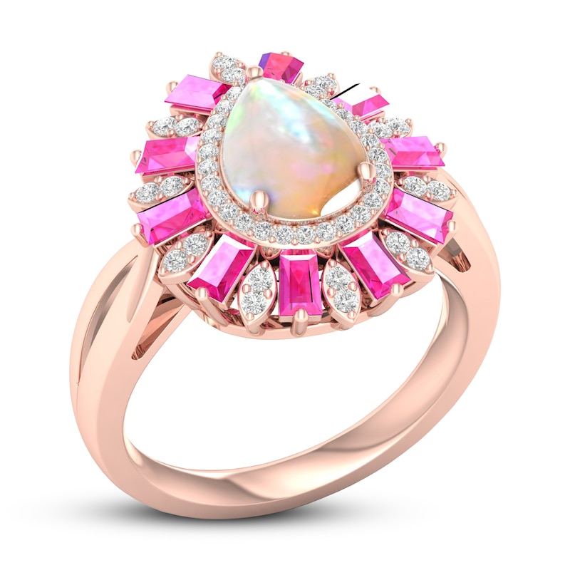 Opal Ring Diamond/Pink Sapphire 1/5 ct tw 10K Rose Gold