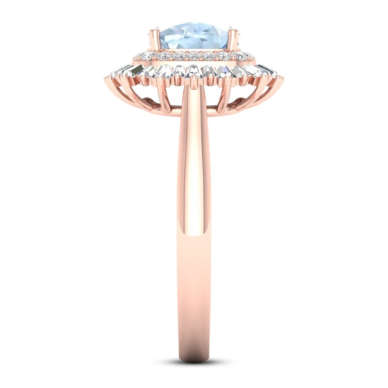 Aquamarine Ring 1/3 ct tw Round/Baguette 10K Rose Gold