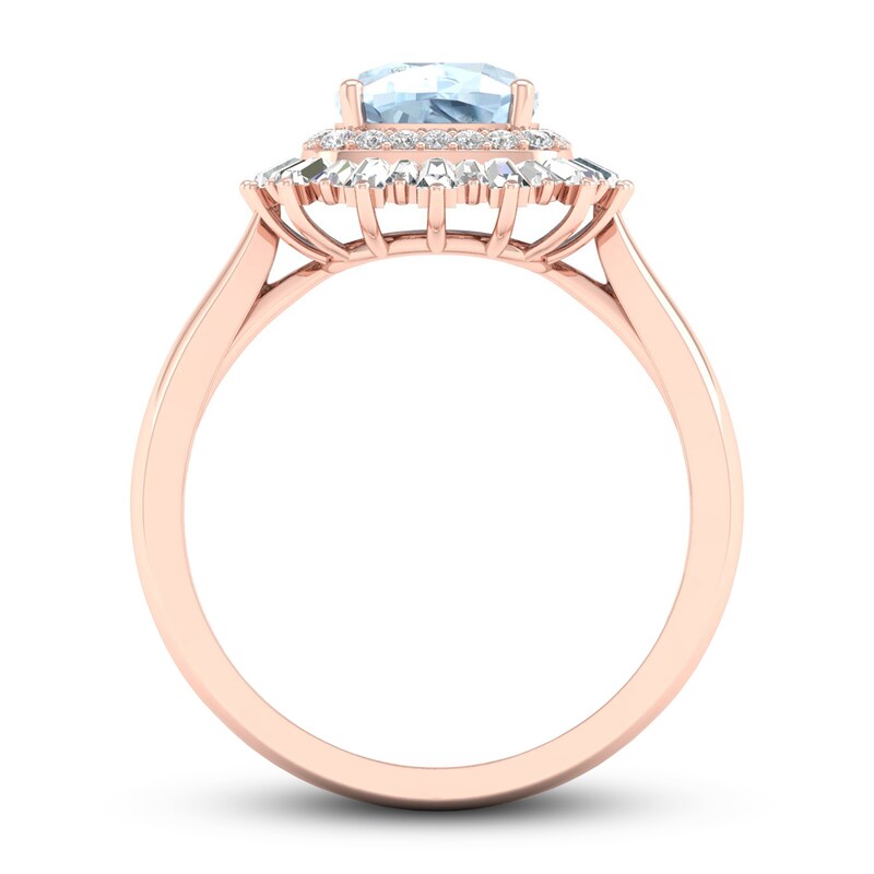 Aquamarine Ring 1/3 ct tw Round/Baguette 10K Rose Gold