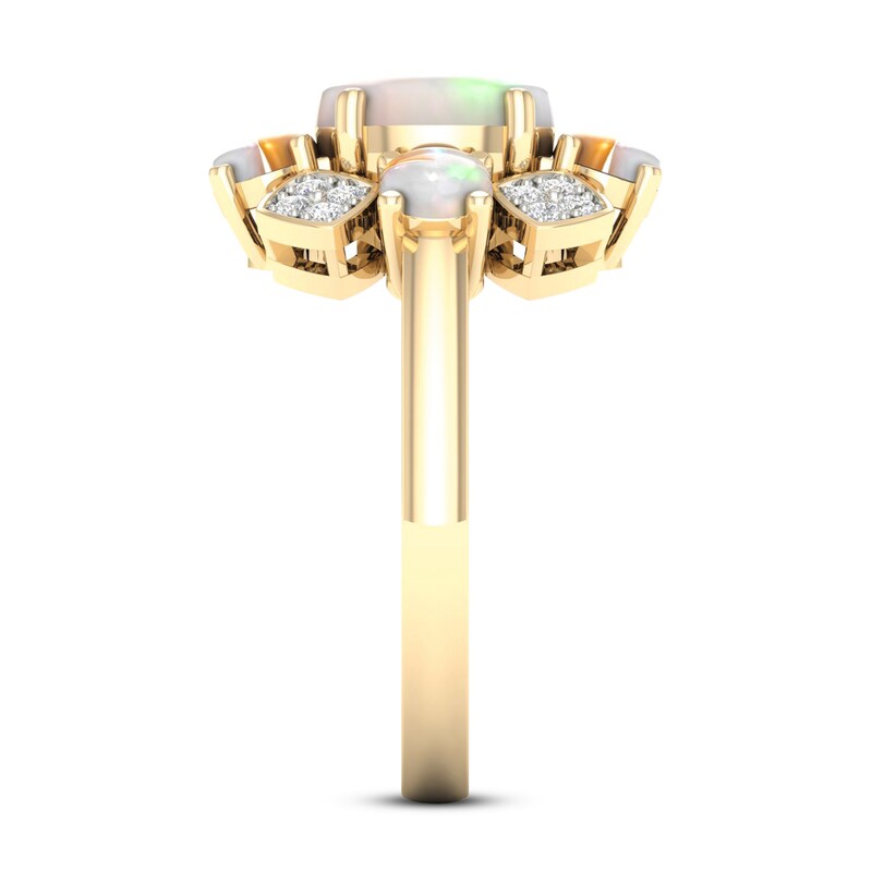 Natural Opal Ring 1/10 ct tw Diamonds 10K Yellow Gold