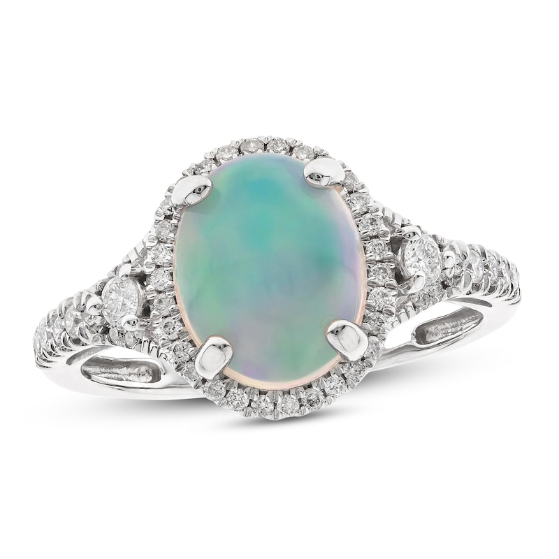 Natural Opal Ring 1/3 ct tw Diamonds 10K White Gold