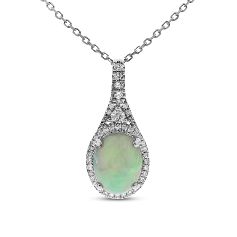 Main Image 1 of Natural Opal Necklace 1/5 ct tw Diamonds 10K White Gold