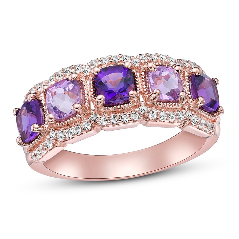 Natural Amethyst & Natural White Topaz Ring 10K Rose Gold
