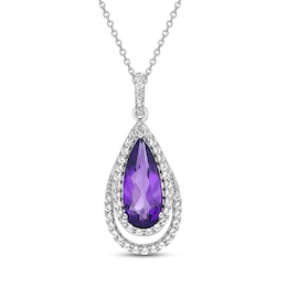 Natural Amethyst & Natural White Topaz Necklace Sterling Silver