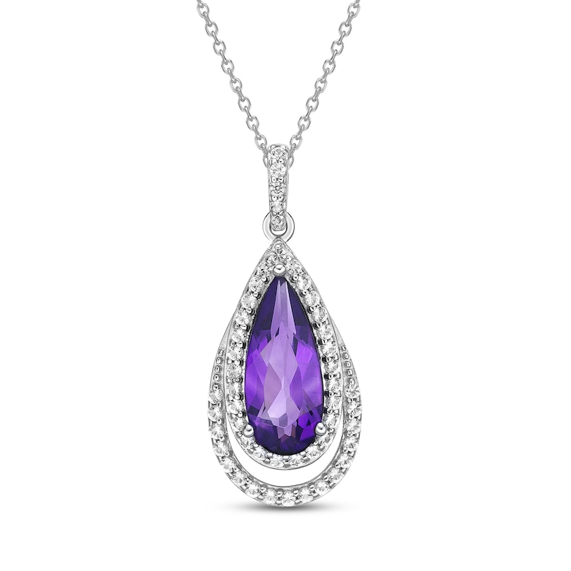 Natural Amethyst & Natural White Topaz Necklace Sterling Silver