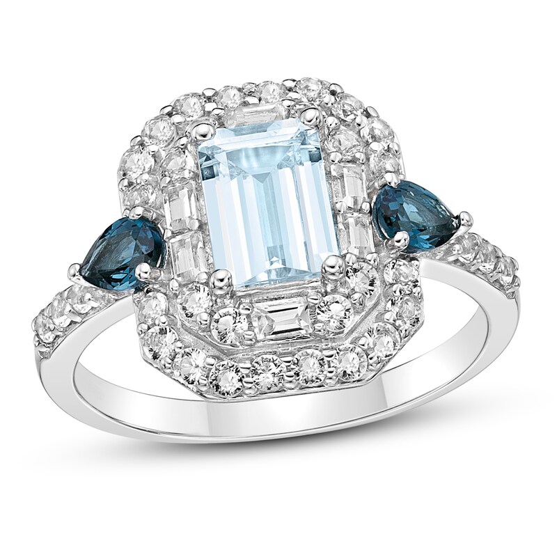 Natural Aquamarine & Natural Topaz Ring Sterling Silver