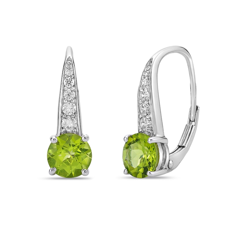 Natural Peridot Earrings 1/5 ct tw Diamonds 10K White Gold