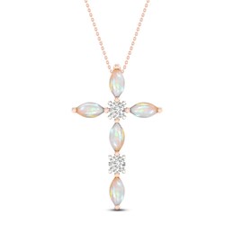 Natural Opal Cross Diamond Accent 10K Rose Gold
