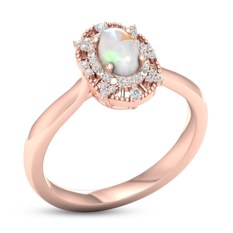 Natural Opal Ring 1/10 ct tw Diamonds 10K Rose Gold