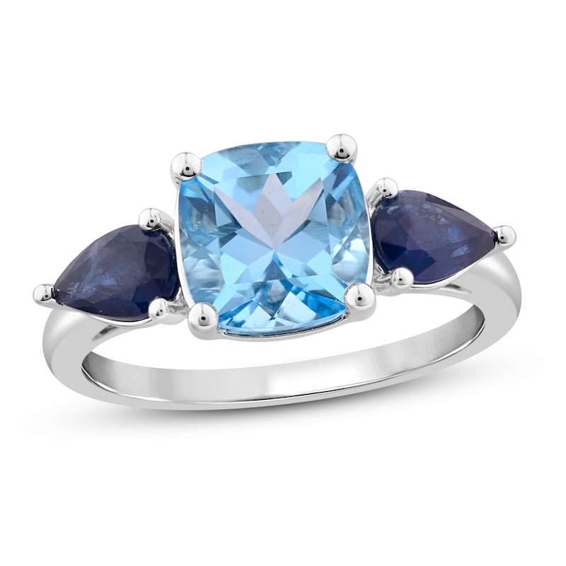 Main Image 1 of Natural Topaz & Natural Blue Sapphire Ring 10K White Gold