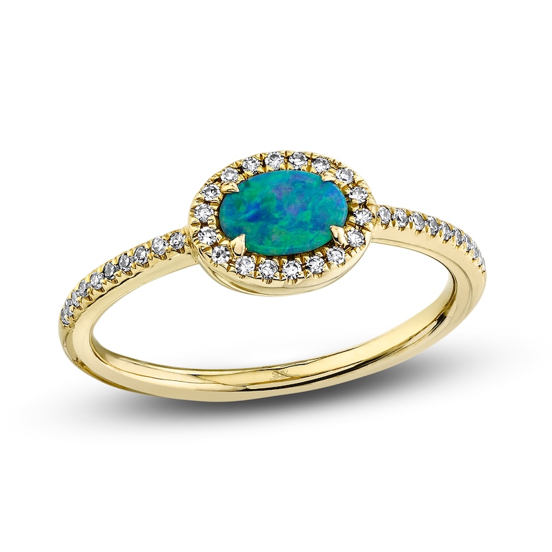 Shy Creation Natural Opal Triplet Ring 1/10 ct tw Diamonds 14K Yellow Gold SC55020753