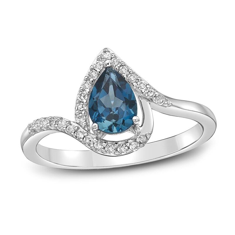 Main Image 1 of Natural Topaz Birthstone Ring 1/8 ct tw Diamonds 14K White Gold
