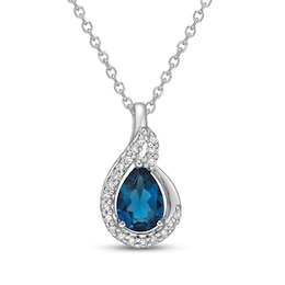 Natural Topaz Birthstone Necklace 1/10 ct tw Diamonds 14K White Gold