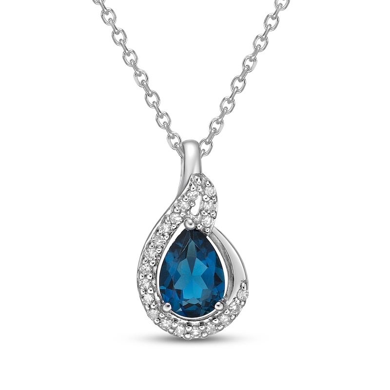 Main Image 1 of Natural Topaz Birthstone Necklace 1/10 ct tw Diamonds 14K White Gold