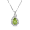 Thumbnail Image 1 of Natural Peridot Birthstone Necklace 1/10 ct tw Diamonds 14K White Gold