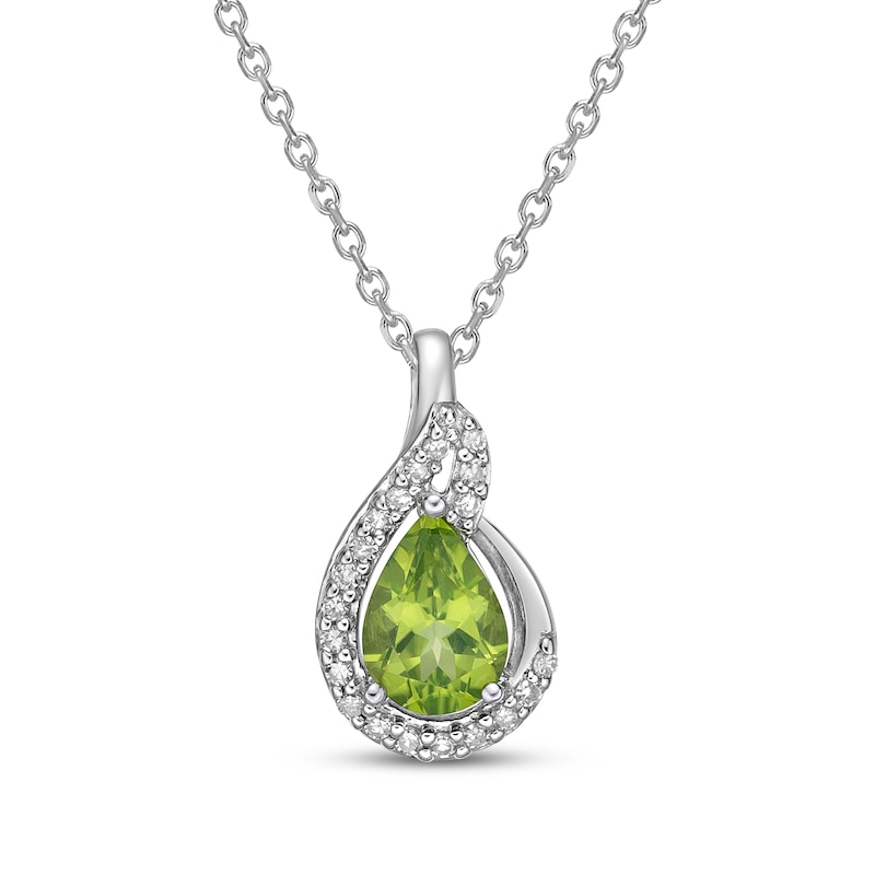 Main Image 1 of Natural Peridot Birthstone Necklace 1/10 ct tw Diamonds 14K White Gold