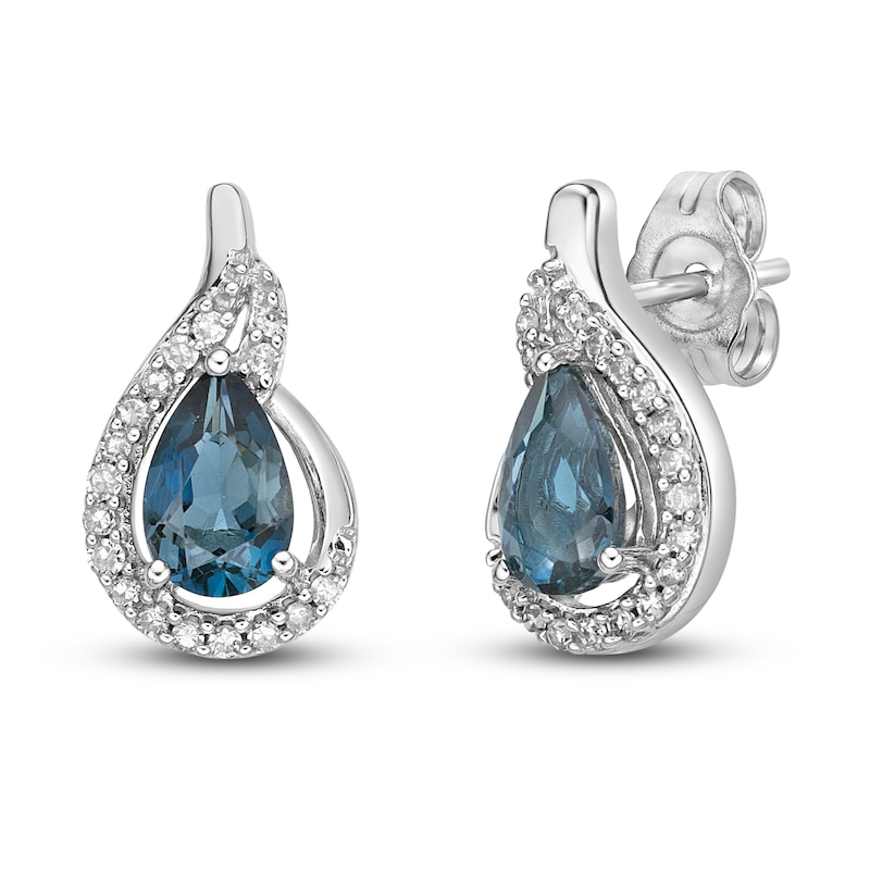 Main Image 1 of Natural Topaz Birthstone Earrings 1/10 ct tw Diamonds 14K White Gold