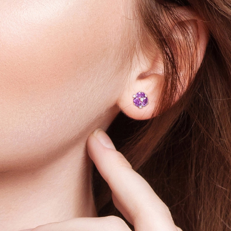 Main Image 2 of Natural Amethyst Stud Earrings 1/4 ct tw Diamonds 14K Rose Gold
