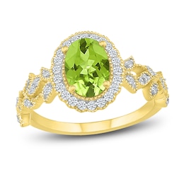 Natural Peridot Ring 1/4 ct tw Diamonds 10K Yellow Gold