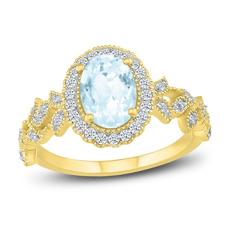 Natural Aquamarine Ring 1/4 ct tw Diamonds 10K Yellow Gold