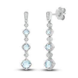 Natural Aquamarine Dangle Earrings 1/20 ct tw Diamonds Sterling Silver