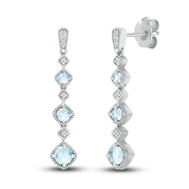 Natural Aquamarine Dangle Earrings 1/20 ct tw Diamonds Sterling Silver