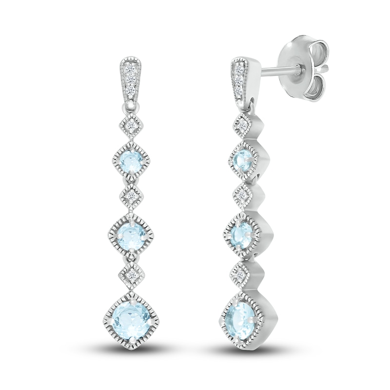 Main Image 1 of Natural Aquamarine Dangle Earrings 1/20 ct tw Diamonds Sterling Silver