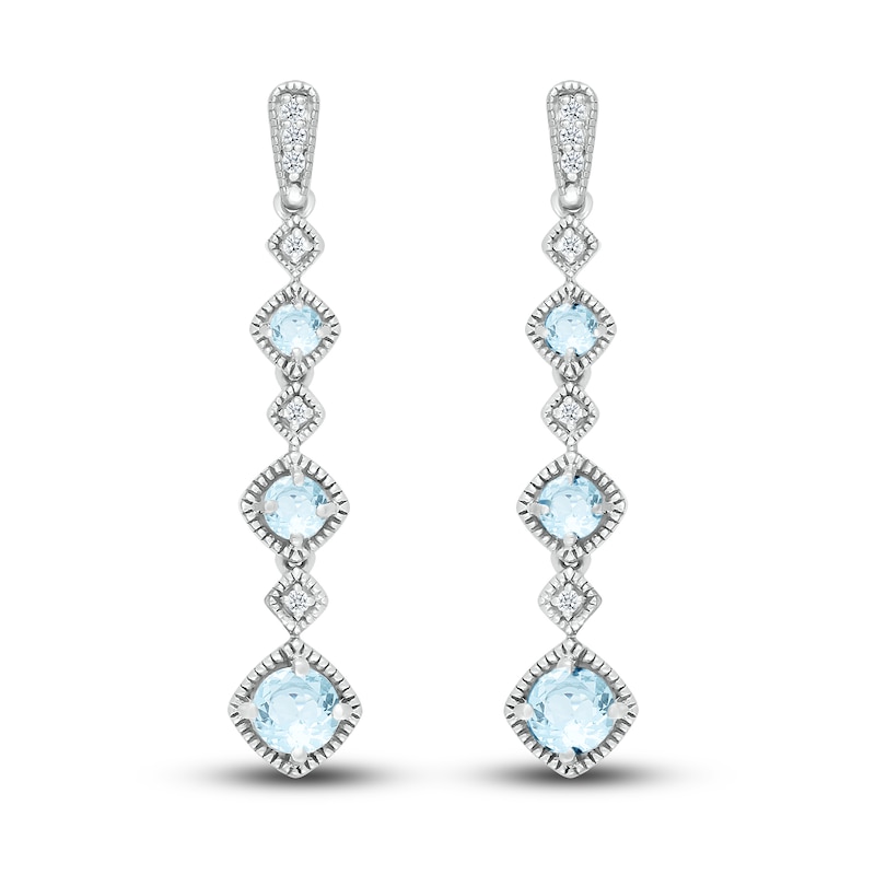 Natural Aquamarine Dangle Earrings 1/20 ct tw Diamonds Sterling Silver