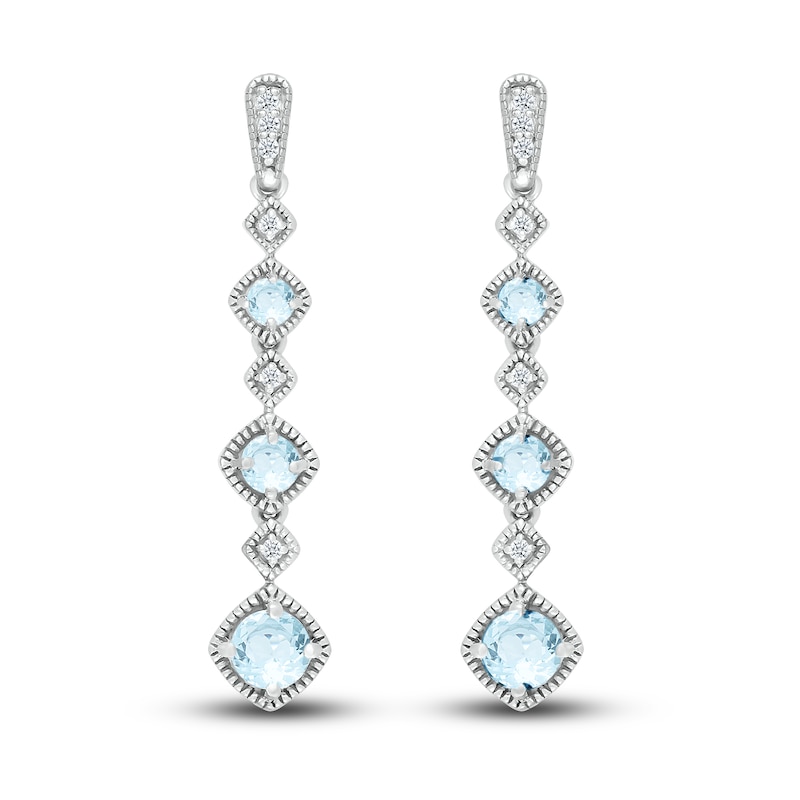 Main Image 2 of Natural Aquamarine Dangle Earrings 1/20 ct tw Diamonds Sterling Silver