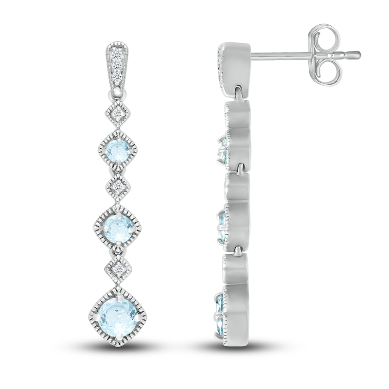 Natural Aquamarine Dangle Earrings 1/20 ct tw Diamonds Sterling Silver