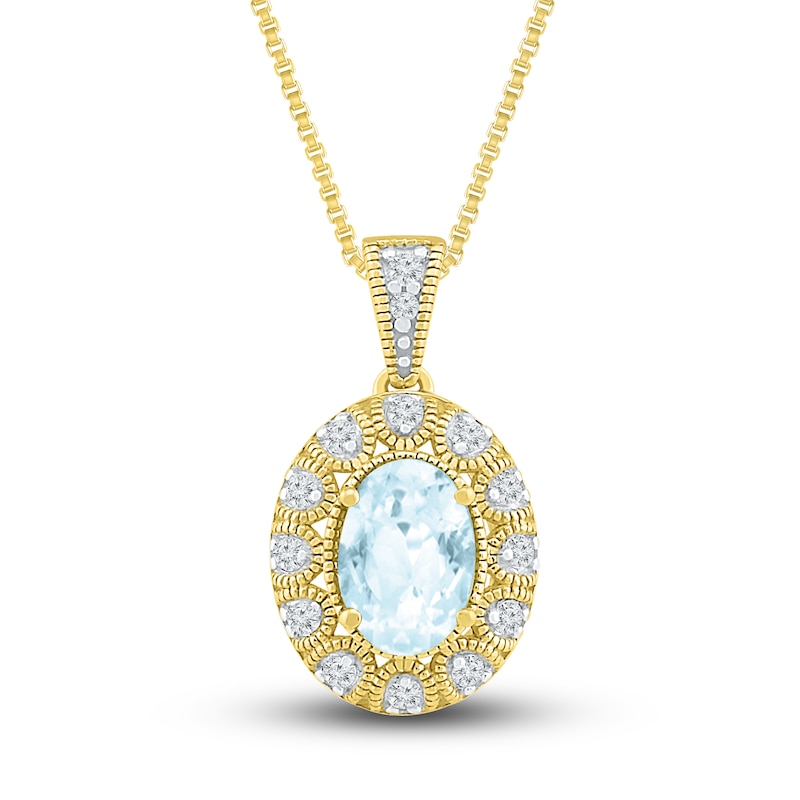 Lab-Created Sapphire & Natural Aquamarine Necklace 10K Yellow Gold