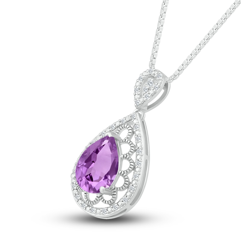 Main Image 2 of Natural Amethyst Necklace 1/8 ct tw Diamonds Sterling Silver