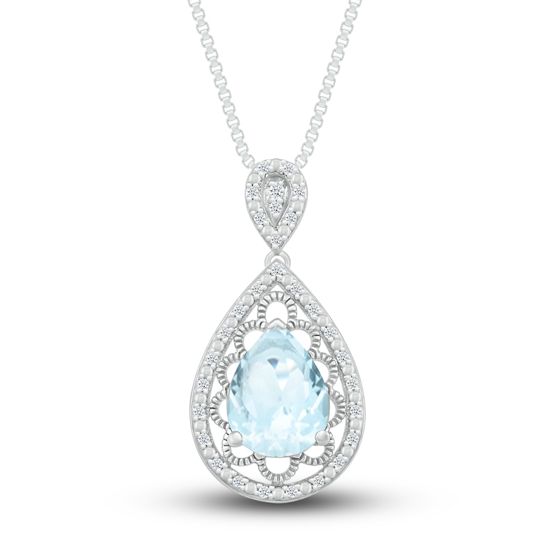 Natural Aquamarine Necklace 1/8 ct tw Diamonds Sterling Silver