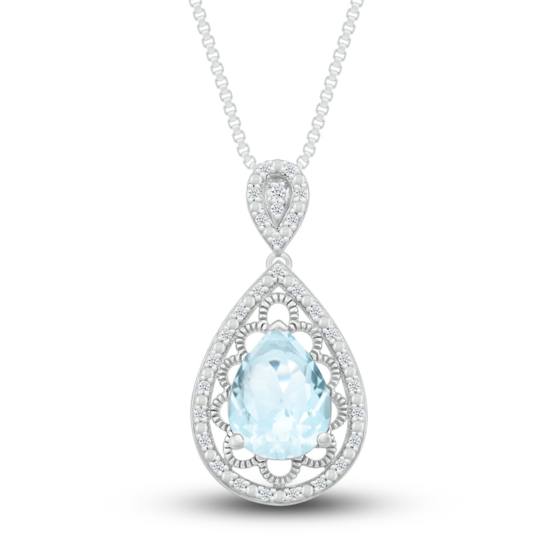 Main Image 1 of Natural Aquamarine Necklace 1/8 ct tw Diamonds Sterling Silver