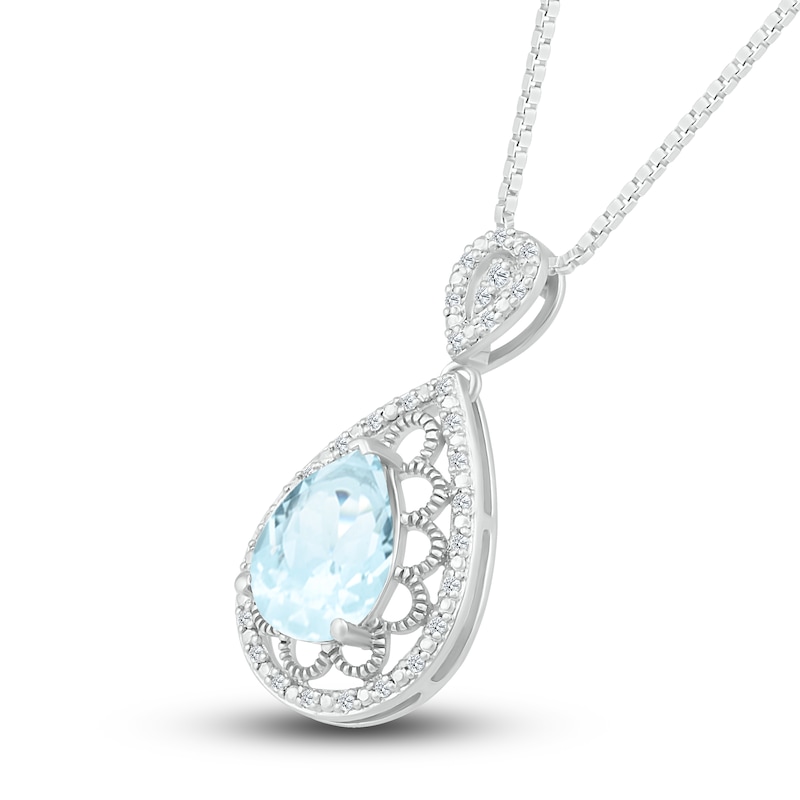 Main Image 2 of Natural Aquamarine Necklace 1/8 ct tw Diamonds Sterling Silver