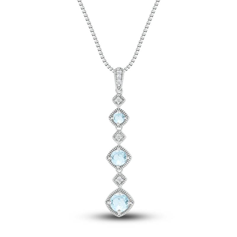 Main Image 1 of Natural Aquamarine Necklace Diamond Accents Sterling Silver