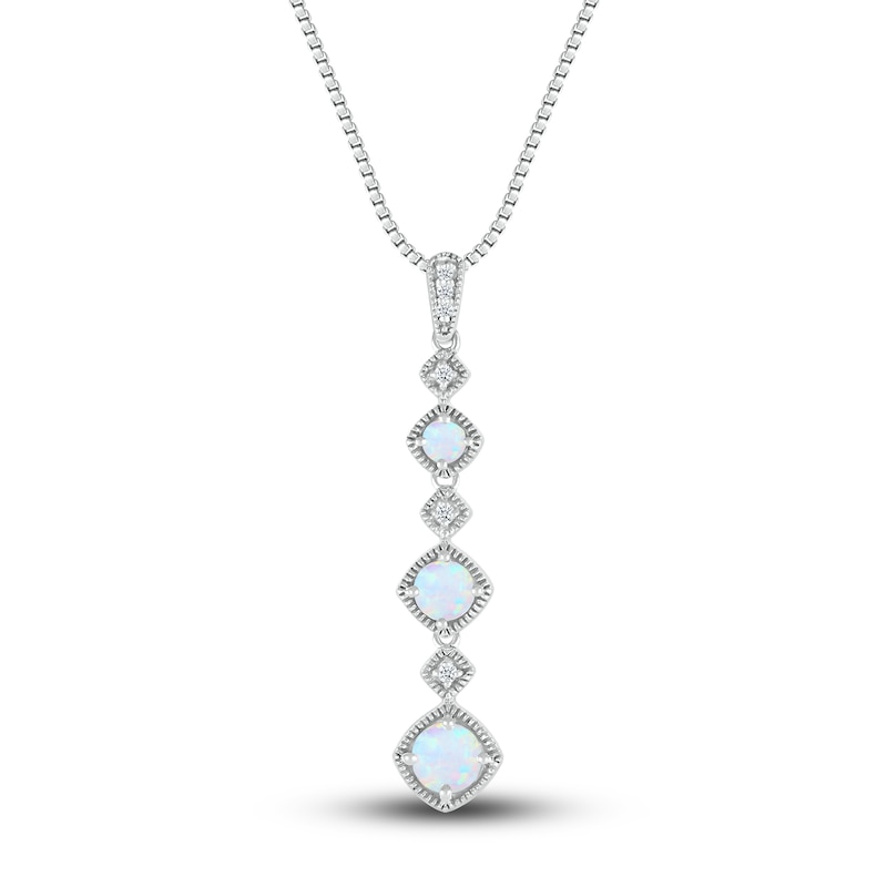 Main Image 1 of Lab-Created Opal Necklace Diamond Accents Sterling Silver