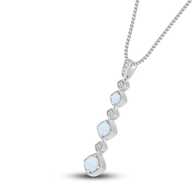 Main Image 2 of Lab-Created Opal Necklace Diamond Accents Sterling Silver