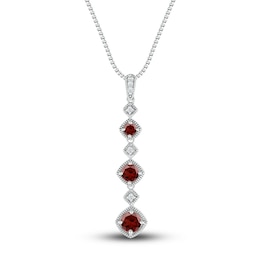 Natural Garnet Necklace 1/20 ct tw Diamonds Sterling Silver