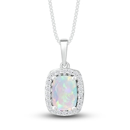 Lab-Created Sapphire & Natural Opal Necklace Sterling Silver