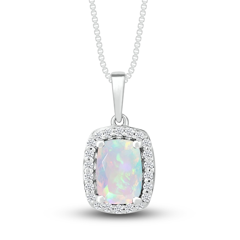 Main Image 1 of Lab-Created Sapphire & Natural Opal Necklace Sterling Silver
