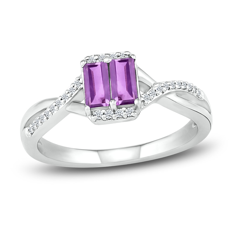 Natural Amethyst Ring 1/10 ct tw Diamonds Sterling Silver